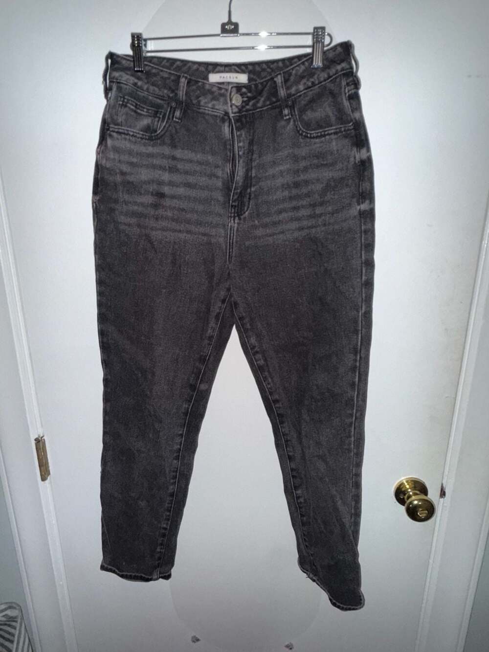 PacSun High Rise Mom Jeans in Black Acid Wash